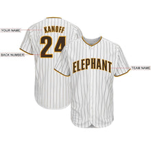 Load image into Gallery viewer, Custom White Brown Pinstripe Brown-Gold Baseball Jersey