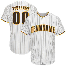 Load image into Gallery viewer, Custom White Brown Pinstripe Brown-Gold Baseball Jersey