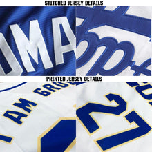Load image into Gallery viewer, Custom White Navy-Teal Baseball Jersey