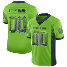Load image into Gallery viewer, Custom Neon Green Navy-Gray Drift Fashion Football Jersey
