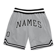Load image into Gallery viewer, Custom Gray Black-White Authentic Throwback Basketball Shorts