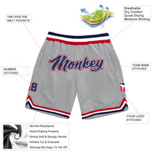 Load image into Gallery viewer, Custom Gray Navy-Red Authentic Throwback Basketball Shorts