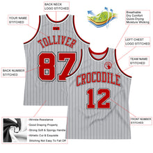 Load image into Gallery viewer, Custom Gray Black Pinstripe Red-White Authentic Basketball Jersey
