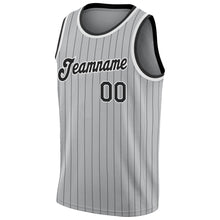 Load image into Gallery viewer, Custom Gray Black Pinstripe Black-White Authentic Basketball Jersey