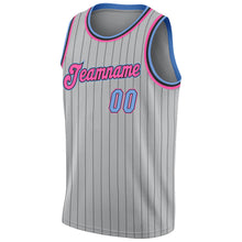 Load image into Gallery viewer, Custom Gray Black Pinstripe Light Blue-Pink Authentic Basketball Jersey