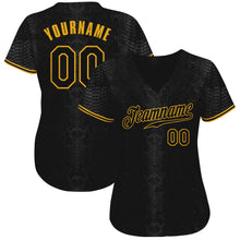 Load image into Gallery viewer, Custom Black Snakeskin Black-Gold 3D Pattern Design Authentic Baseball Jersey