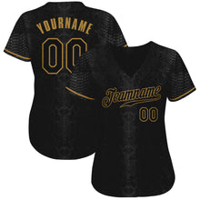 Load image into Gallery viewer, Custom Black Snakeskin Black-Old Gold 3D Pattern Design Authentic Baseball Jersey
