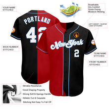 Load image into Gallery viewer, Custom Black White-Red Light Blue Authentic Split Fashion Baseball Jersey