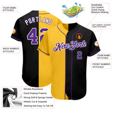 Load image into Gallery viewer, Custom Black Purple-Yellow Authentic Split Fashion Baseball Jersey