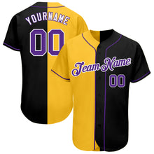 Load image into Gallery viewer, Custom Black Purple-Yellow Authentic Split Fashion Baseball Jersey