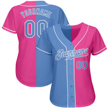 Load image into Gallery viewer, Custom Pink Light Blue-White Authentic Split Fashion Baseball Jersey