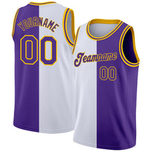 Load image into Gallery viewer, Custom White Purple-Gold Authentic Split Fashion Basketball Jersey