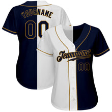 Load image into Gallery viewer, Custom White Navy-Old Gold Authentic Split Fashion Baseball Jersey