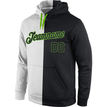 Load image into Gallery viewer, Custom Stitched White Black-Neon Green Split Fashion Sports Pullover Sweatshirt Hoodie