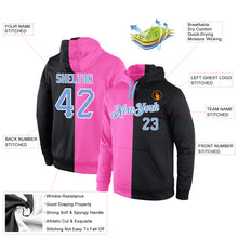 Load image into Gallery viewer, Custom Stitched Pink Light Blue-Black Split Fashion Sports Pullover Sweatshirt Hoodie