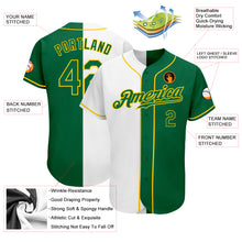 Load image into Gallery viewer, Custom White Kelly Green-Gold Authentic Split Fashion Baseball Jersey