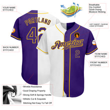 Load image into Gallery viewer, Custom White Purple-Gold Authentic Split Fashion Baseball Jersey
