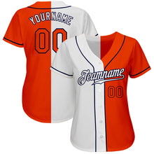 Load image into Gallery viewer, Custom White Orange-Navy Authentic Split Fashion Baseball Jersey