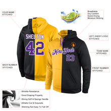 Load image into Gallery viewer, Custom Stitched Gold Purple-Black Split Fashion Sports Pullover Sweatshirt Hoodie