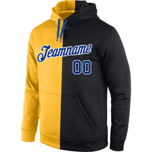 Load image into Gallery viewer, Custom Stitched Gold Royal-Black Split Fashion Sports Pullover Sweatshirt Hoodie