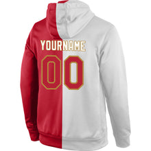 Load image into Gallery viewer, Custom Stitched White Red-Old Gold Split Fashion Sports Pullover Sweatshirt Hoodie