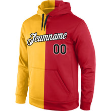 Load image into Gallery viewer, Custom Stitched Gold Black-Red Split Fashion Sports Pullover Sweatshirt Hoodie