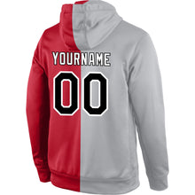 Load image into Gallery viewer, Custom Stitched Gray Black-Red Split Fashion Sports Pullover Sweatshirt Hoodie