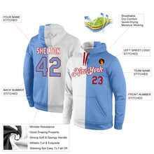 Load image into Gallery viewer, Custom Stitched White Light Blue-Red Split Fashion Sports Pullover Sweatshirt Hoodie