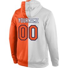Load image into Gallery viewer, Custom Stitched White Orange-Navy Split Fashion Sports Pullover Sweatshirt Hoodie