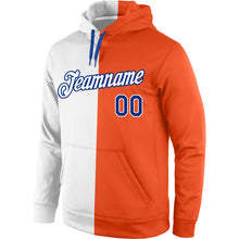 Load image into Gallery viewer, Custom Stitched Orange White-Royal Split Fashion Sports Pullover Sweatshirt Hoodie