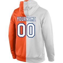 Load image into Gallery viewer, Custom Stitched Orange White-Royal Split Fashion Sports Pullover Sweatshirt Hoodie