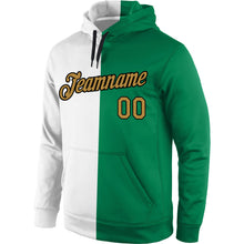 Load image into Gallery viewer, Custom Stitched White Old Gold-Kelly Green Split Fashion Sports Pullover Sweatshirt Hoodie