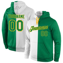 Load image into Gallery viewer, Custom Stitched White Kelly Green-Gold Split Fashion Sports Pullover Sweatshirt Hoodie