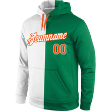 Load image into Gallery viewer, Custom Stitched Kelly Green White-Orange Split Fashion Sports Pullover Sweatshirt Hoodie