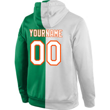 Load image into Gallery viewer, Custom Stitched Kelly Green White-Orange Split Fashion Sports Pullover Sweatshirt Hoodie