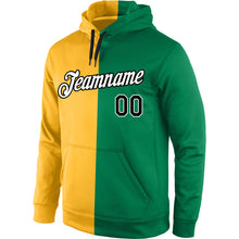 Load image into Gallery viewer, Custom Stitched Gold Black-Kelly Green Split Fashion Sports Pullover Sweatshirt Hoodie