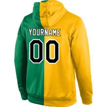 Load image into Gallery viewer, Custom Stitched Gold Black-Kelly Green Split Fashion Sports Pullover Sweatshirt Hoodie