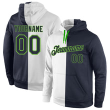 Load image into Gallery viewer, Custom Stitched White Navy-Neon Green Split Fashion Sports Pullover Sweatshirt Hoodie
