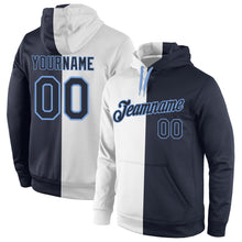Load image into Gallery viewer, Custom Stitched White Navy-Light Blue Split Fashion Sports Pullover Sweatshirt Hoodie