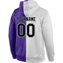 Load image into Gallery viewer, Custom Stitched White Black-Purple Split Fashion Sports Pullover Sweatshirt Hoodie