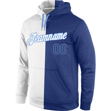 Load image into Gallery viewer, Custom Stitched White Royal-Light Blue Split Fashion Sports Pullover Sweatshirt Hoodie