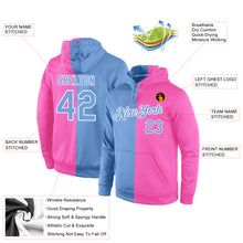 Load image into Gallery viewer, Custom Stitched Pink Light Blue-White Split Fashion Sports Pullover Sweatshirt Hoodie