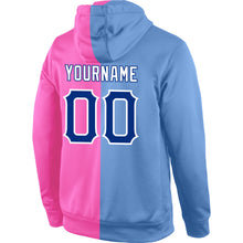 Load image into Gallery viewer, Custom Stitched Light Blue Royal-Pink Split Fashion Sports Pullover Sweatshirt Hoodie