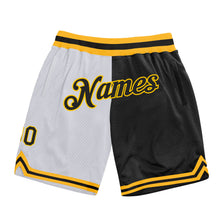 Load image into Gallery viewer, Custom White Black-Gold Authentic Throwback Split Fashion Basketball Shorts