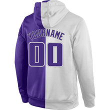 Load image into Gallery viewer, Custom Stitched White Purple-Gray Split Fashion Sports Pullover Sweatshirt Hoodie