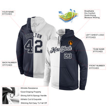 Load image into Gallery viewer, Custom Stitched White Navy Split Fashion Sports Pullover Sweatshirt Hoodie
