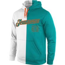 Load image into Gallery viewer, Custom Stitched White Aqua-Orange Split Fashion Sports Pullover Sweatshirt Hoodie