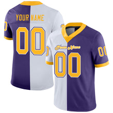 Load image into Gallery viewer, Custom Purple Gold-White Split Fashion Football Jersey