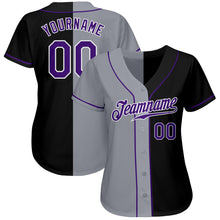 Load image into Gallery viewer, Custom Black Purple-Gray Authentic Split Fashion Baseball Jersey
