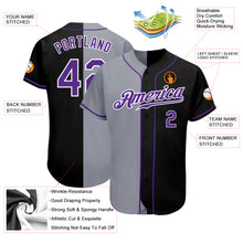 Load image into Gallery viewer, Custom Black Purple-Gray Authentic Split Fashion Baseball Jersey